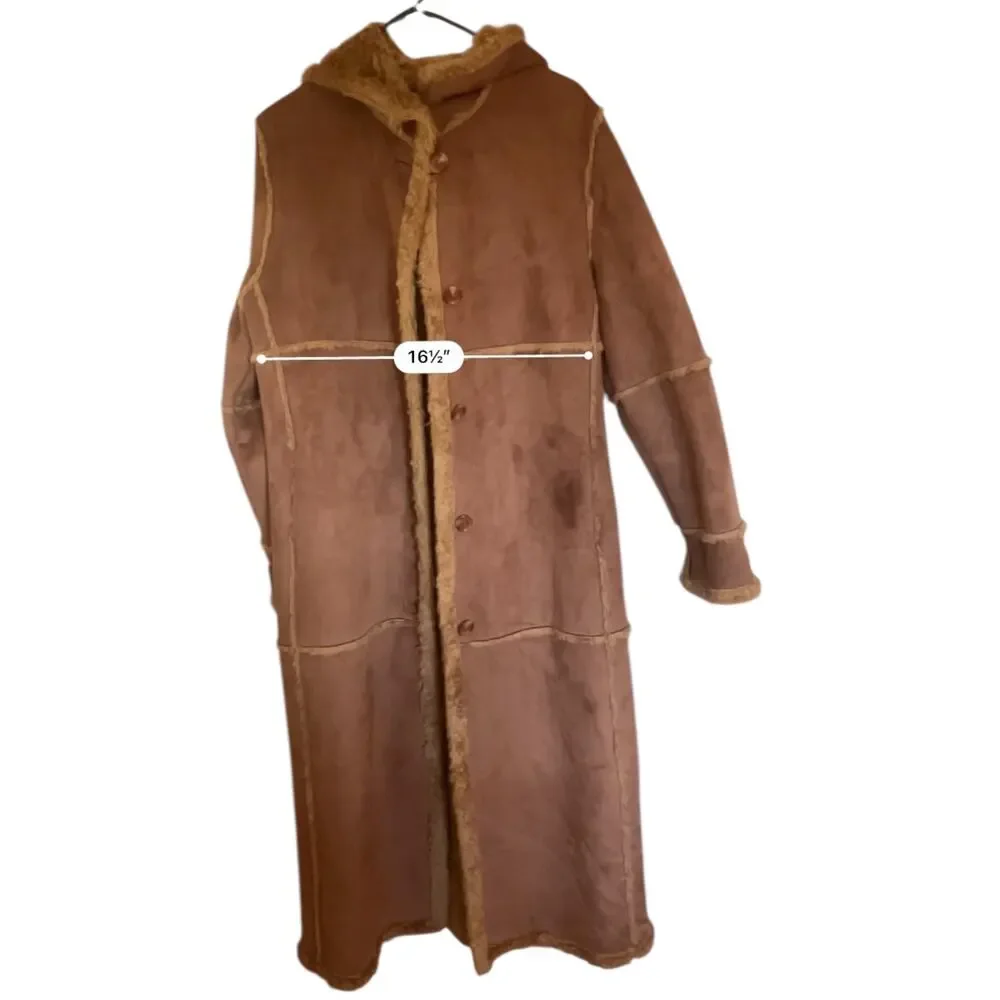 Vintage Y2K Gallery Tan Suede Sherpa Penny Lane Trench Coat-size Small - Picture 13 of 15